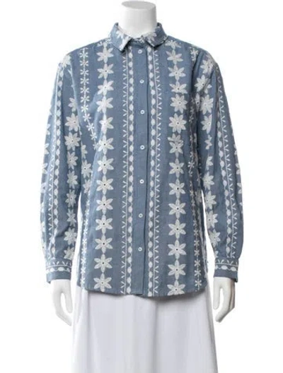 Pre-owned Sézane Floral Print Long Sleeve Blouse In Blue