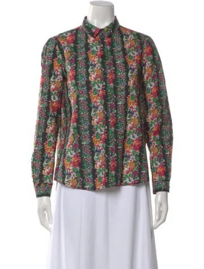 Pre-owned Sézane Floral Print Long Sleeve Blouse In Brown