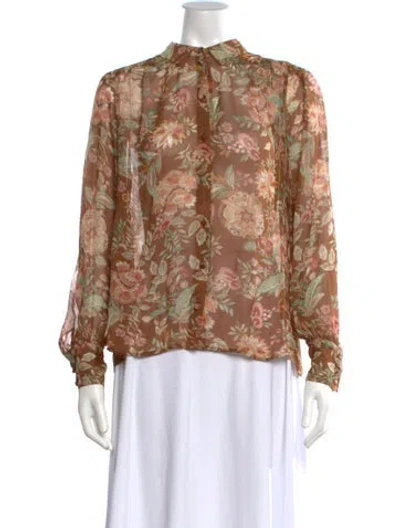 Pre-owned Sézane Floral Print Long Sleeve Blouse In Brown
