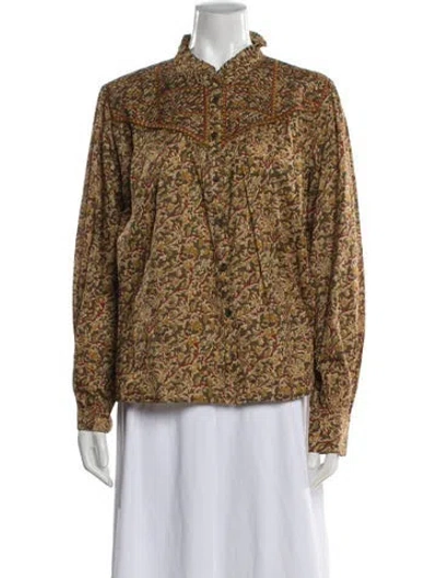 Pre-owned Sézane Floral Print Long Sleeve Blouse In Green