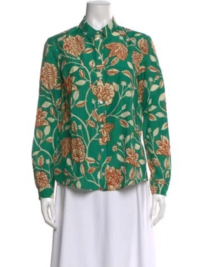 Pre-owned Sézane Floral Print Long Sleeve Blouse In Green