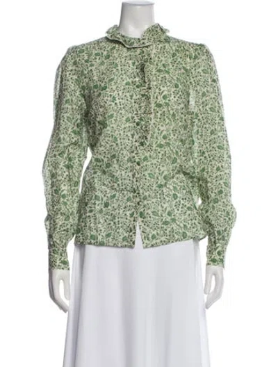 Pre-owned Sézane Floral Print Long Sleeve Blouse In Green