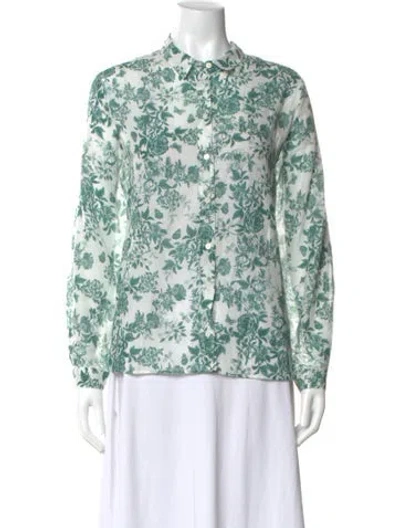 Pre-owned Sézane Floral Print Long Sleeve Blouse In Green
