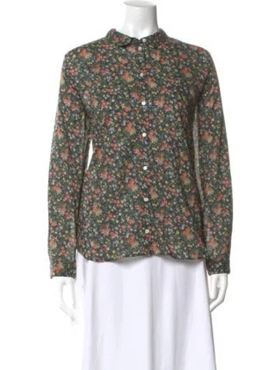 Pre-owned Sézane Floral Print Long Sleeve Blouse In Green