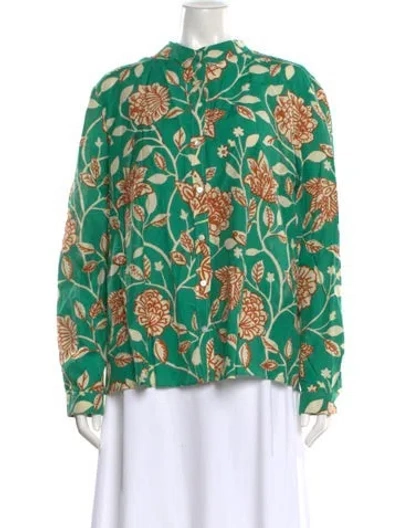 Pre-owned Sézane Floral Print Long Sleeve Blouse In Green