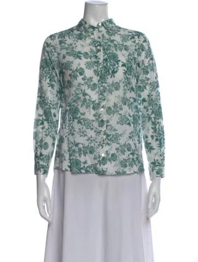 Pre-owned Sézane Floral Print Long Sleeve Blouse In Green