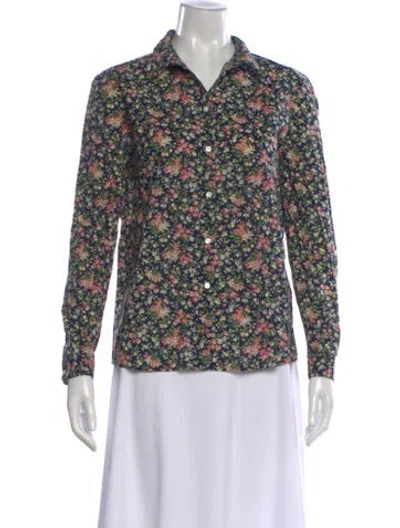 Pre-owned Sézane Floral Print Long Sleeve Blouse In Green