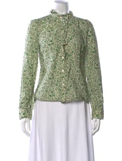 Pre-owned Sézane Floral Print Long Sleeve Blouse In Green