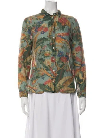 Pre-owned Sézane Floral Print Long Sleeve Blouse In Green