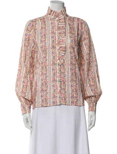 Pre-owned Sézane Floral Print Long Sleeve Blouse In Multi