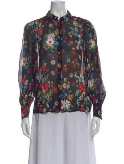 Pre-owned Sézane Floral Print Long Sleeve Blouse In Multi