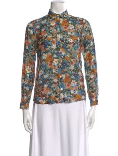 Pre-owned Sézane Floral Print Long Sleeve Blouse In Multi