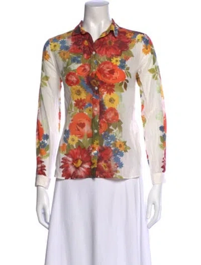 Pre-owned Sézane Floral Print Long Sleeve Blouse In Multi