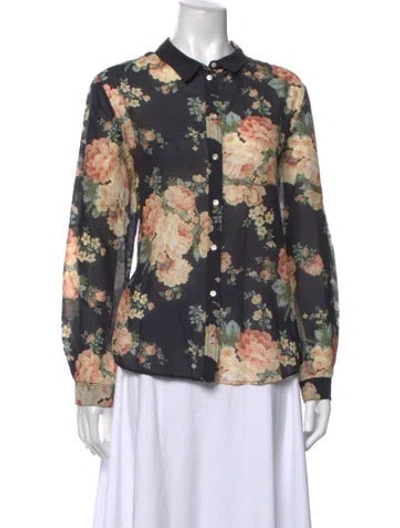 Pre-owned Sézane Floral Print Long Sleeve Blouse In Multicolor