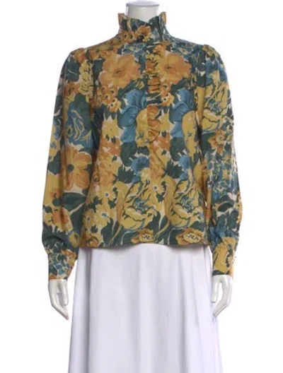 Pre-owned Sézane Floral Print Long Sleeve Blouse In Multicolor