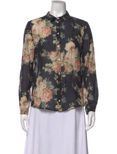 Pre-owned Sézane Floral Print Long Sleeve Blouse In Multicolor