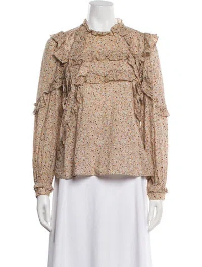 Pre-owned Sézane Floral Print Long Sleeve Blouse In Neutral