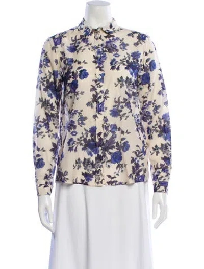 Pre-owned Sézane Floral Print Long Sleeve Blouse In Neutral
