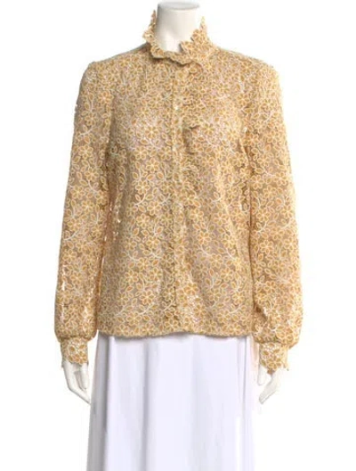Pre-owned Sézane Floral Print Long Sleeve Blouse In Neutral