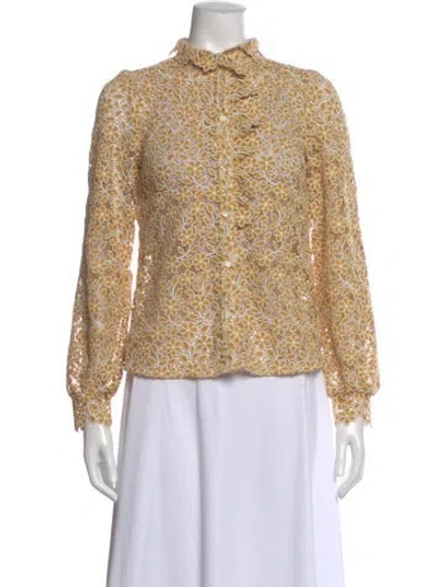 Pre-owned Sézane Floral Print Long Sleeve Blouse In Neutral