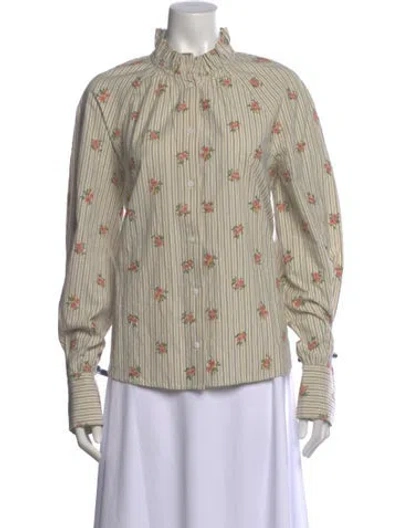Pre-owned Sézane Floral Print Long Sleeve Blouse In Neutral