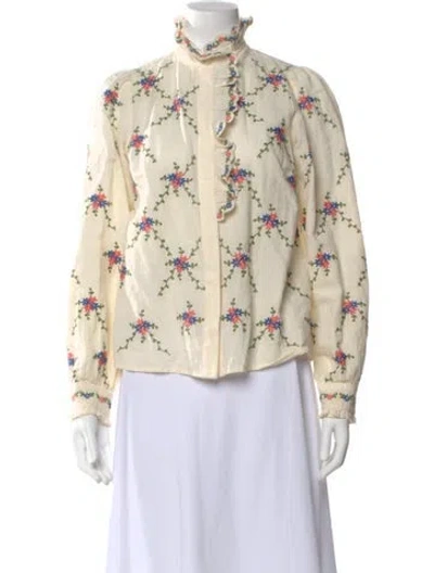 Pre-owned Sézane Floral Print Long Sleeve Blouse In Neutral
