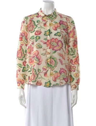 Pre-owned Sézane Floral Print Long Sleeve Blouse In Neutral