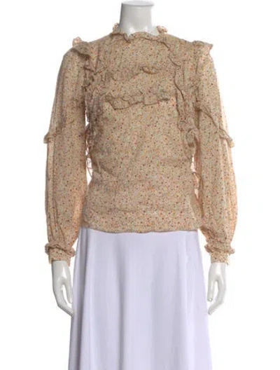 Pre-owned Sézane Floral Print Long Sleeve Blouse In Neutral