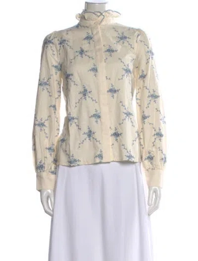 Pre-owned Sézane Floral Print Long Sleeve Blouse In Neutral
