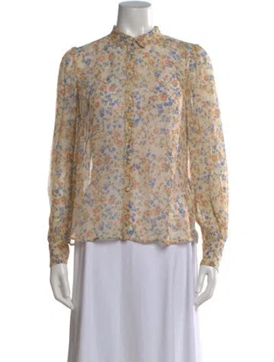 Pre-owned Sézane Floral Print Long Sleeve Blouse In Neutral