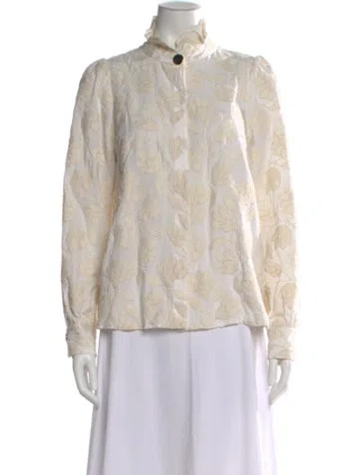 Pre-owned Sézane Floral Print Long Sleeve Blouse In Neutral
