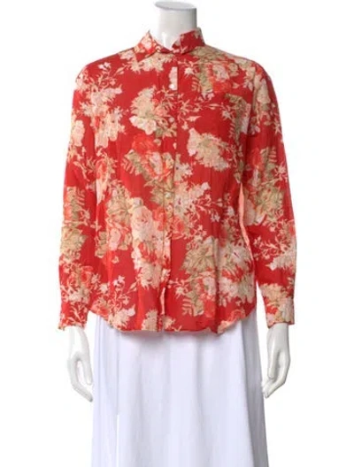 Pre-owned Sézane Floral Print Long Sleeve Blouse In Neutral
