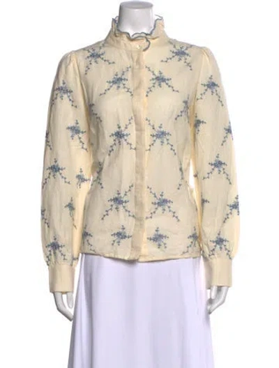 Pre-owned Sézane Floral Print Long Sleeve Blouse In Neutral
