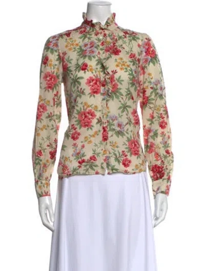Pre-owned Sézane Floral Print Long Sleeve Blouse In Neutral