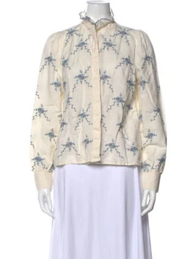 Pre-owned Sézane Floral Print Long Sleeve Blouse In Neutral