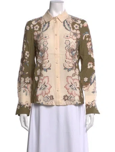 Pre-owned Sézane Floral Print Long Sleeve Blouse In Neutral
