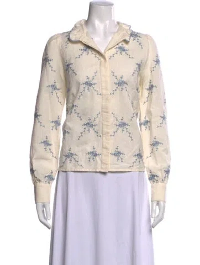Pre-owned Sézane Floral Print Long Sleeve Blouse In Neutral