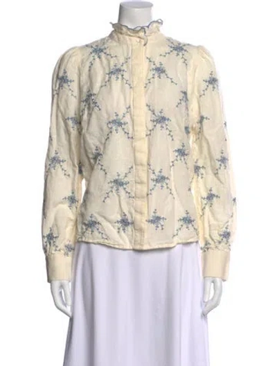 Pre-owned Sézane Floral Print Long Sleeve Blouse In Neutral