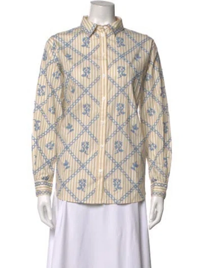 Pre-owned Sézane Floral Print Long Sleeve Blouse In Neutrals