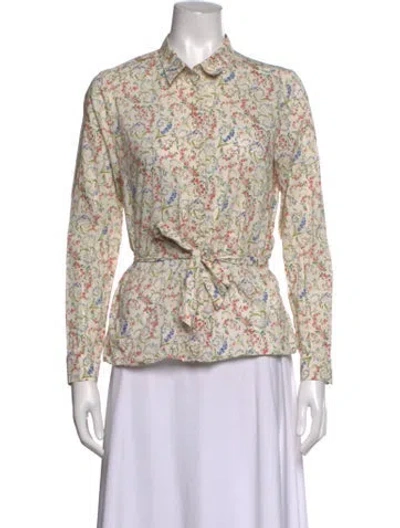 Pre-owned Sézane Floral Print Long Sleeve Blouse In Neutrals
