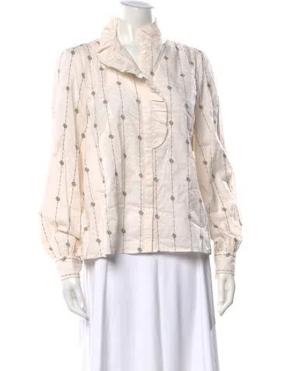 Pre-owned Sézane Floral Print Long Sleeve Blouse In Neutrals
