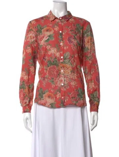 Pre-owned Sézane Floral Print Long Sleeve Blouse In Neutrals/pink