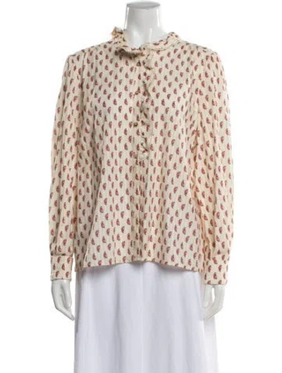 Pre-owned Sézane Floral Print Long Sleeve Blouse In Orange
