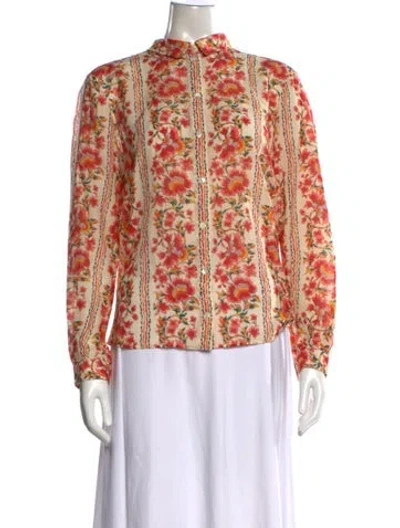 Pre-owned Sézane Floral Print Long Sleeve Blouse In Orange