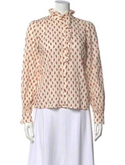 Pre-owned Sézane Floral Print Long Sleeve Blouse In Orange