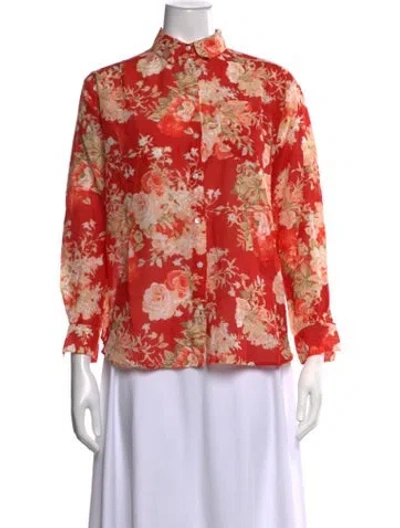 Pre-owned Sézane Floral Print Long Sleeve Blouse In Orange