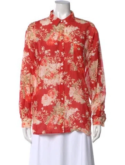 Pre-owned Sézane Floral Print Long Sleeve Blouse In Pink