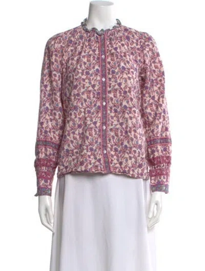Pre-owned Sézane Floral Print Long Sleeve Blouse In Pink