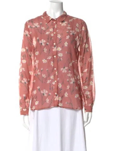 Pre-owned Sézane Floral Print Long Sleeve Blouse In Pink