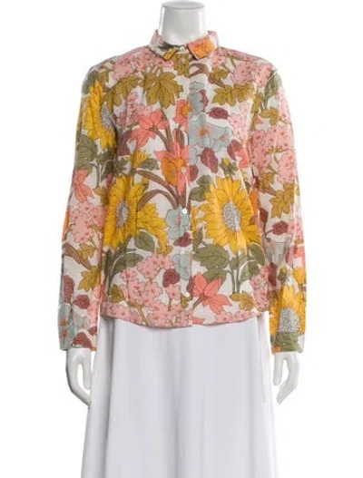 Pre-owned Sézane Floral Print Long Sleeve Blouse In Pink